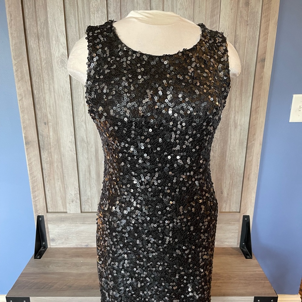 Bisou Bisou sequin and leather sequin dress size large.